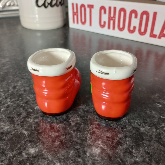 Lefton Japan Vintage 1950s Santa Boot Set of 2 Mistletoe Ceramic Hand Painted - Picture 6 of 8